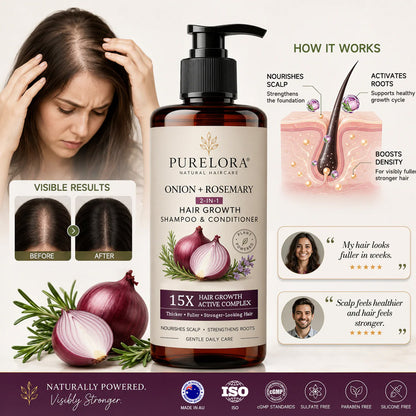 🌿👨‍⚕️ Official Australian Flagship Store 🇦🇺 | 🔥PURELORA® Onion & Rosemary 2-in-1 Anti-Hair Loss & Growth Set — Infused with a 15x concentrated hair-growth active complex to help you achieve thicker, fuller, and stronger hair.