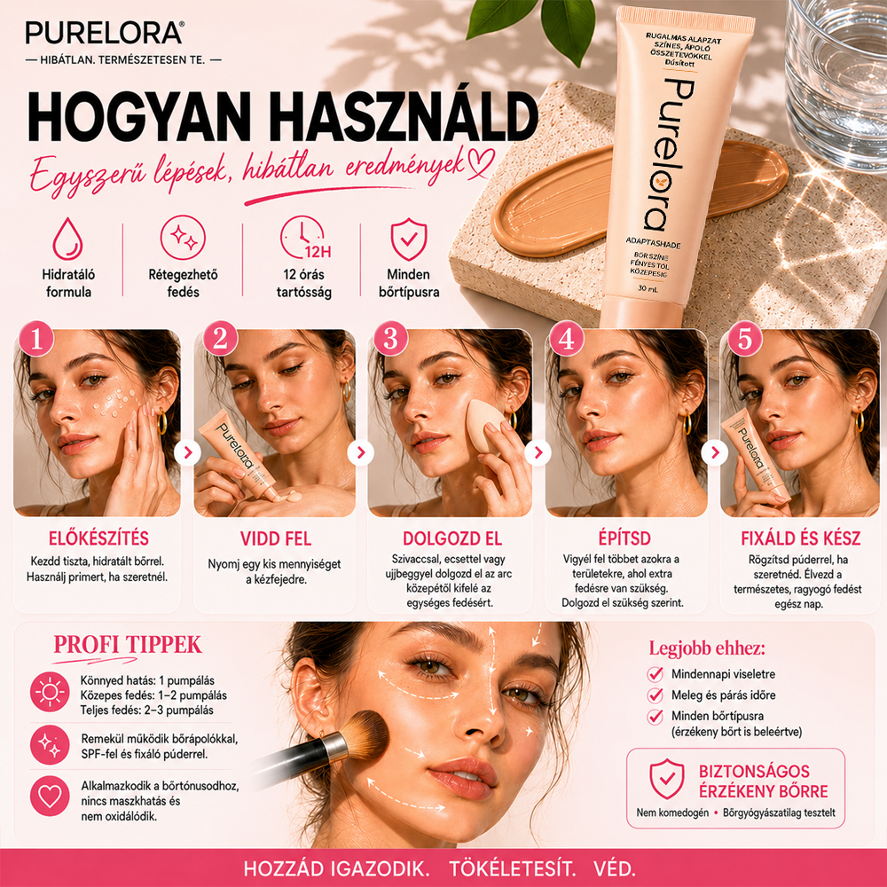 💖【Hivatalos áruház】PURELORA® AdaptaShade alapozó ——Bőrápoló hatású, színadaptáló alapozó