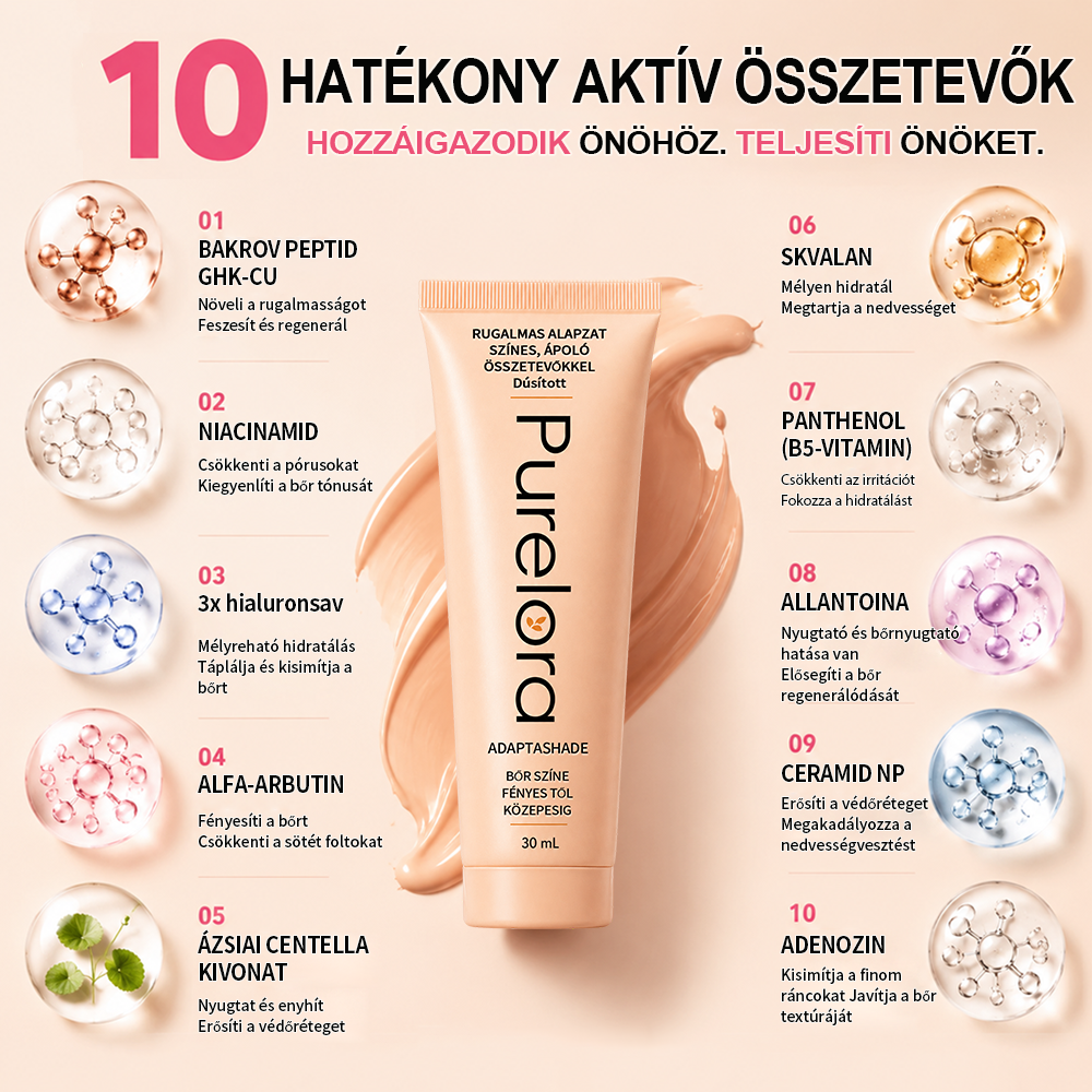 💖【Hivatalos áruház】PURELORA® AdaptaShade alapozó ——Bőrápoló hatású, színadaptáló alapozó