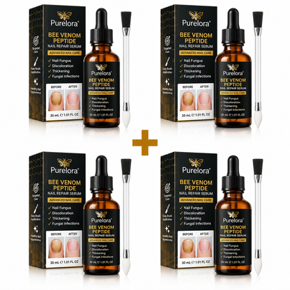 Purelora® Bee Venom Peptide Nail & Foot Repair Serum for nail fungus care, yellow nails, thick nails, and athlete’s foot recovery support.