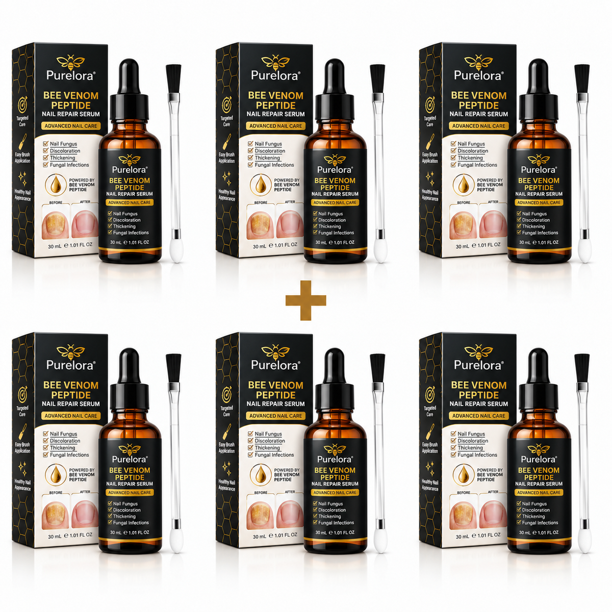 Purelora® Bee Venom Peptide Nail & Foot Repair Serum for nail fungus care, yellow nails, thick nails, and athlete’s foot recovery support.
